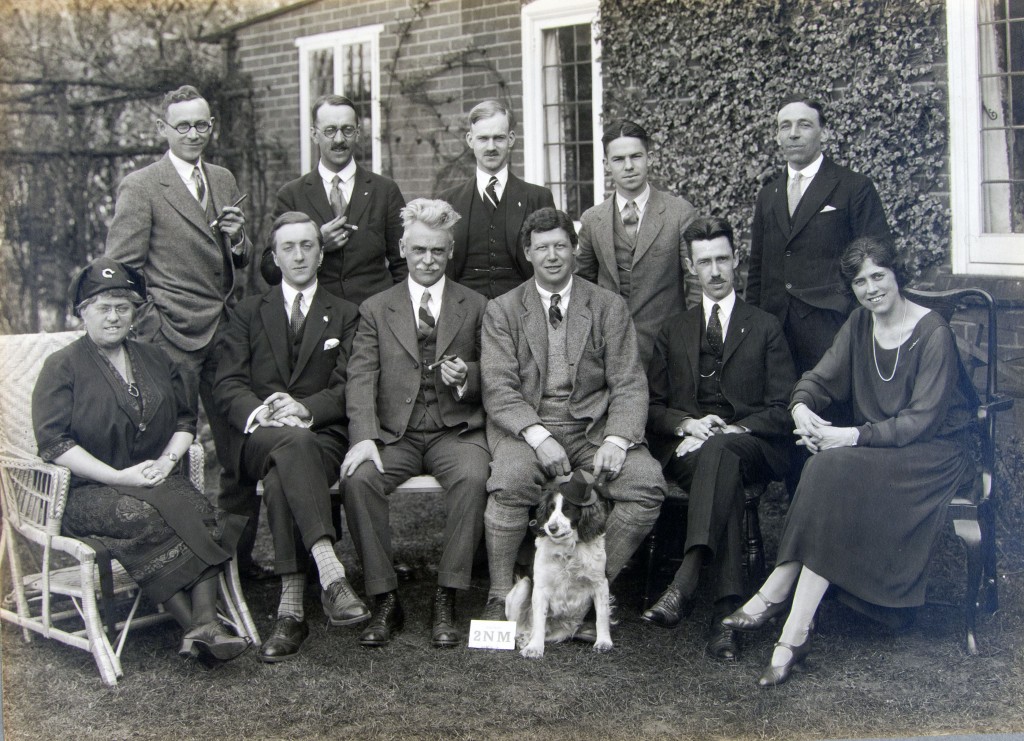 Post-IARU congress gathering at the home of Gerald Marcuse, g2NM, IARU VP. Seated, L-R: Mrs Maxim, Jean Metzger F8GO, IARU Councilor at Large, HPM, Marcuse, Secretary Warner, and Mrs Marcuse.